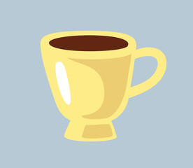 Tea party icon. Bright sticker with small golden cup for hot drinks, coffee and cocoa. Dishes for traditional tea ceremony or breakfast. Cartoon flat vector illustration isolated on gray background