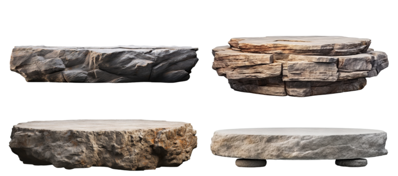 Set of flat rock podiums for product display, cut out