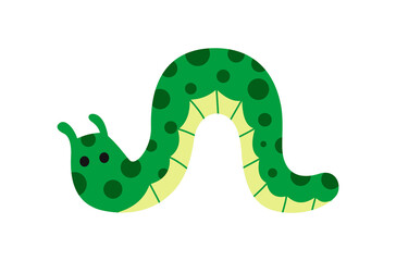 Cute wild insect. Sticker or icon with green crawling caterpillar. Child drawing of small worm or bug. Funny garden or wild animal. Cartoon flat vector illustration isolated on white background