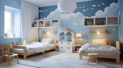 Beautiful children's blue room for a boy