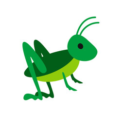 Cute wild insect. Sticker with green grasshopper or praying mantis. Icon with jumping bug. Funny garden or wild animal. Cartoon flat vector illustration isolated on white background