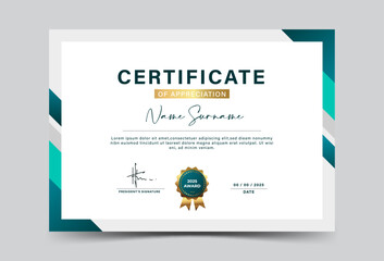 Green and gold geometric effect achievement certificate template.Vector illustration