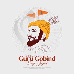 illustration of Guru Gobind Singh Jayanti Sikh festival and celebration in Punjab - obrazy, fototapety, plakaty