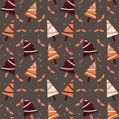 Hand drawn christmas pattern design background. Vector.