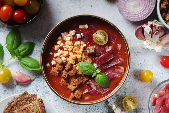 Spanish traditional tomato soup salmorejo