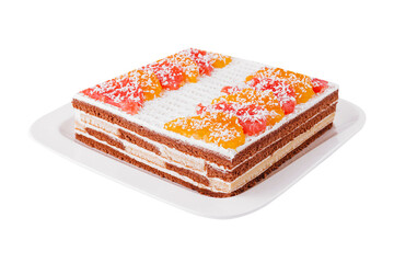 layered chocolate cake with oranges and grapefruits