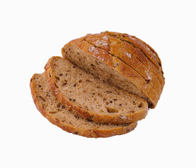 Flat-lay of freshly baked sourdough bread loaf and bread slices