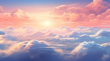 Obraz premium Heavenly sky, Sunset above the clouds abstract illustration, Extra wide format, Hope, divine, heavens concept