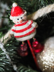Christmas decoration with snowman and christmas tree  background.