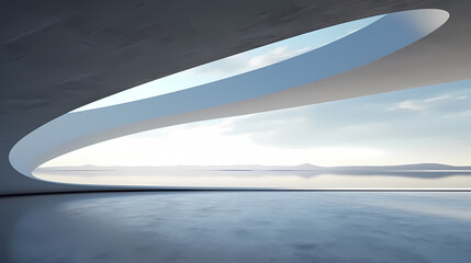 3d render of abstract futuristic architecture with empty concrete floor