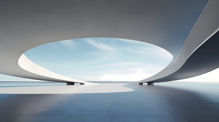3d render of abstract futuristic architecture with empty concrete floor