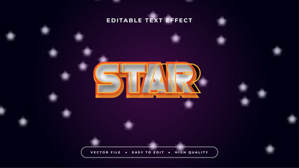Editable text effect. Silver star text on dark background.