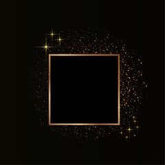 Golden square frame and glitter effect, Glowing Magic particles