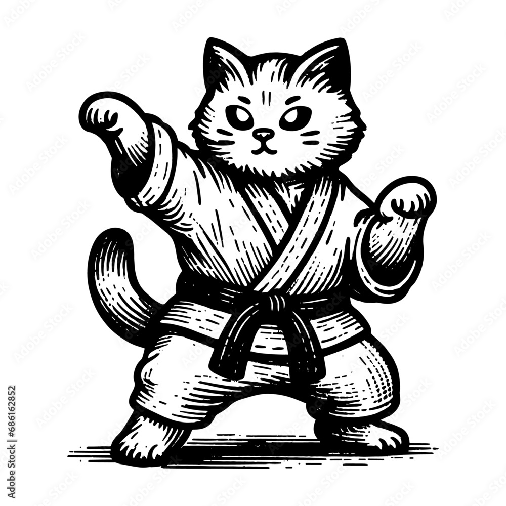 Wall mural karate cat martial arts sketch