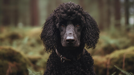 Black Standard Poodle face (Pudel or Caniche), AI Generated