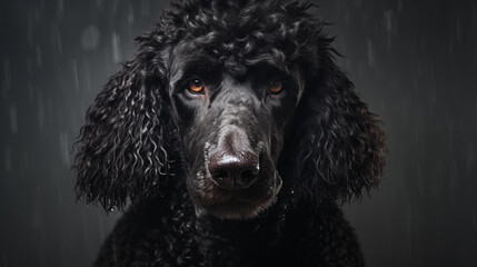 Black Standard Poodle face (Pudel or Caniche), AI Generated, rain - 686162898