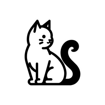 vector illustration in flat black style image of a cat with a black tail