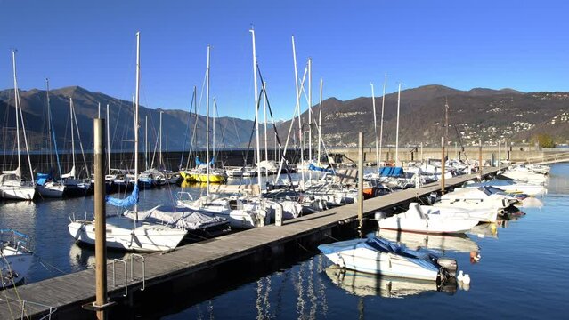  Autumn landscape at the port of Luino on Lake Maggiore
