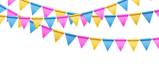 3d party bunting colorful banner, decoration garland for birthday or shop event. Summer fair poster, carnival rope