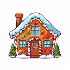 Drawing of Gingerbread house on white background