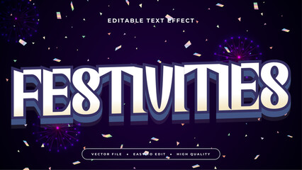 Editable text effect. White festivities text on dark blue background.