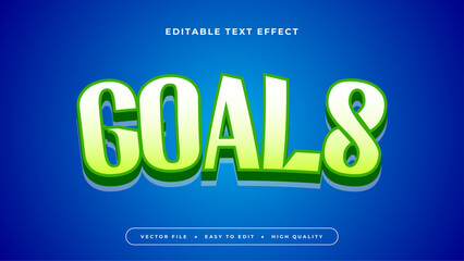 Editable text effect. Green goals text on gradient blue background.