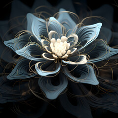 a digital whirlpool formed by abstract lotus elements and shadows