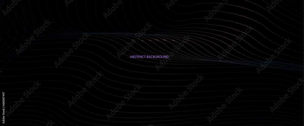 Aufkleber Vector wave lines pattern smooth curve flowing dynamic light isolated on black background,	