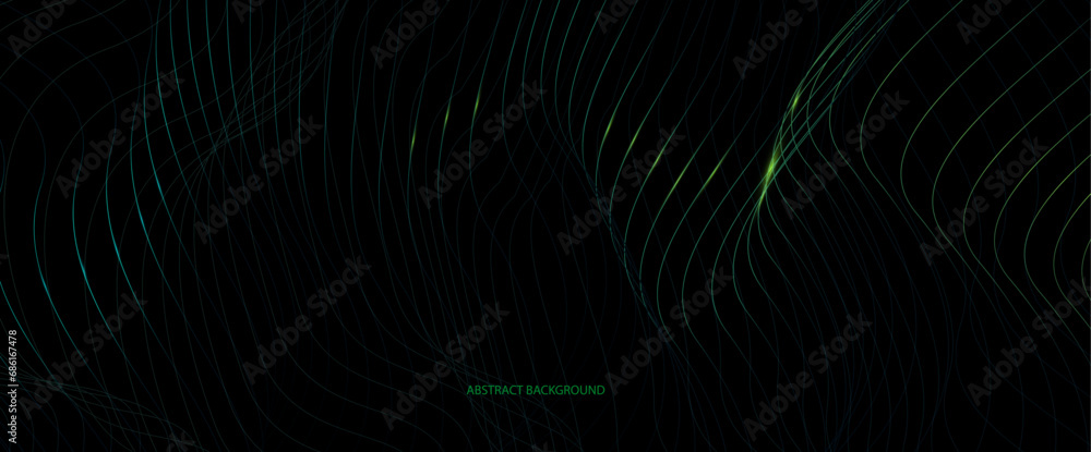Aufkleber Vector wave lines pattern smooth curve flowing dynamic light isolated on black background,	