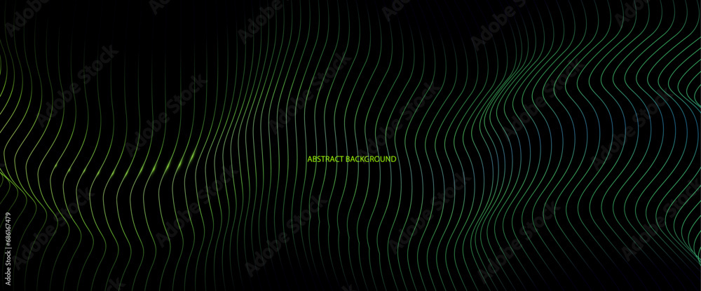 Poster vector wave lines pattern smooth curve flowing dynamic light isolated on black background,