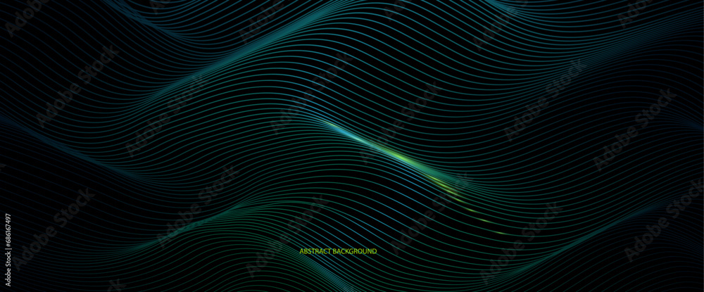 Aufkleber Vector wave lines pattern smooth curve flowing dynamic light isolated on black background,	