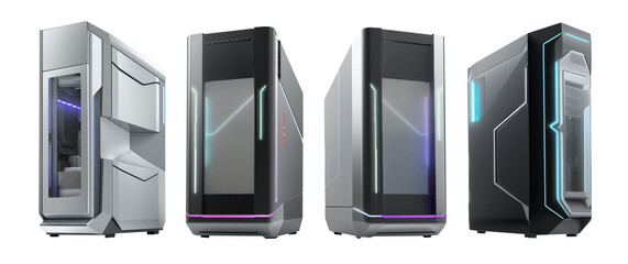 modern computer case set - cabinet - Gamer PC - Server - Mid Tower PC Case - Transparent PNG - Premium pen tool cutout