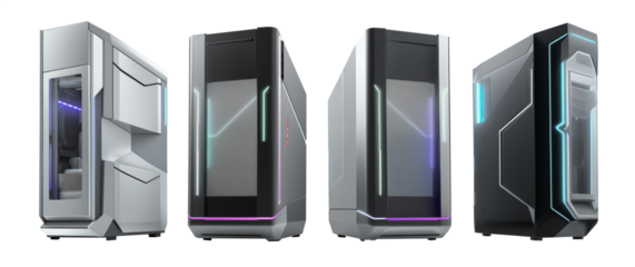 modern computer case set - cabinet - Gamer PC - Server - Mid Tower PC Case - Transparent PNG - Premium pen tool cutout
