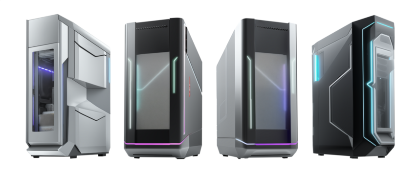 modern computer case set - cabinet - Gamer PC - Server - Mid Tower PC Case - Transparent PNG - Premium pen tool cutout - Powered by Adobe