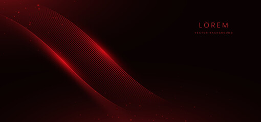 Fototapeta premium Abstract futuristic curved glowing red light lines on black background.