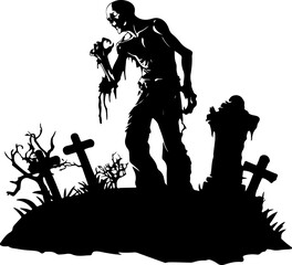 Halloween Zombie in Cemetery silhouette