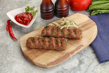 Kebab with beef served onion
