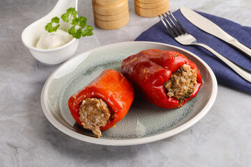 Stuffed bell pepper with minced meat and rice