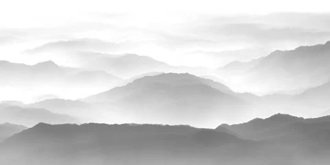 Papier Peint photo Lavable Matin avec brouillard mountains in the fog