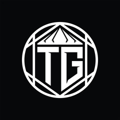 TG Letter Logo monogram hexagon slice crown sharp shield shape isolated circle abstract style design