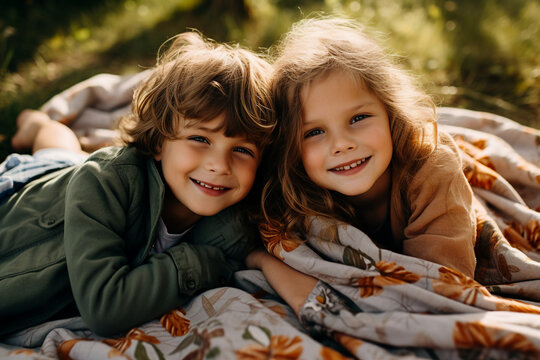 Generative ai portrait of adorable beautiful child enjoying natural beauty walk in forest