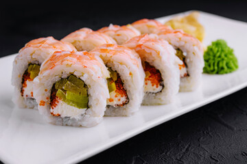 Sushi roll with snow crab and tobiko caviar