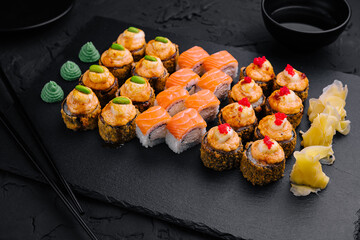 Japanese sushi big set on top view