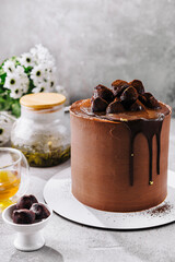 chocolate cake with truffles and tea