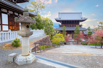 Kyoto, Japan - April 5 2023: Kurodani or Konkai-Komyoji temple founded in 1175, it's one of the eight head temples of JHODO sect, the major Buddhist denominations