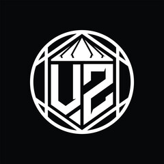 VZ Letter Logo monogram hexagon slice crown sharp shield shape isolated circle abstract style design