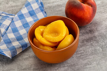Ripe sweet and juicy canned peach