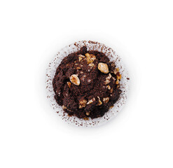 black chocolate muffins with nuts crumbs