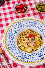 Italian Tuna conchiglie pasta top view