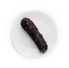 Cake eclair glazed with chocolate cream top view
